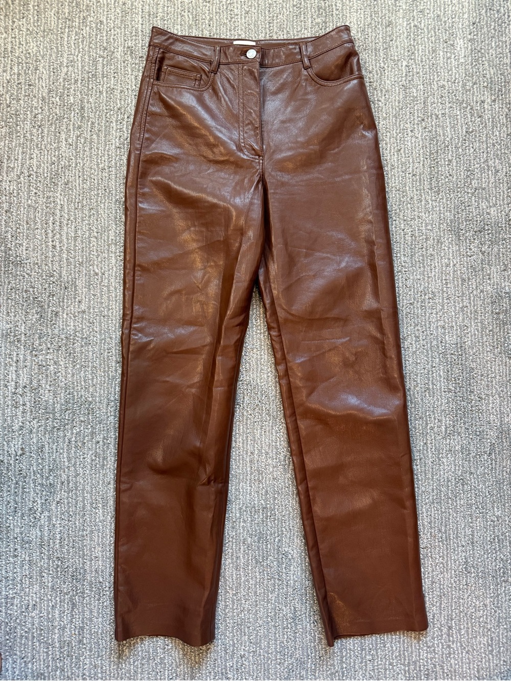 Wilfred Faux Leather Straight Leg Pants Brown High Rise Vegan Leather Size 6